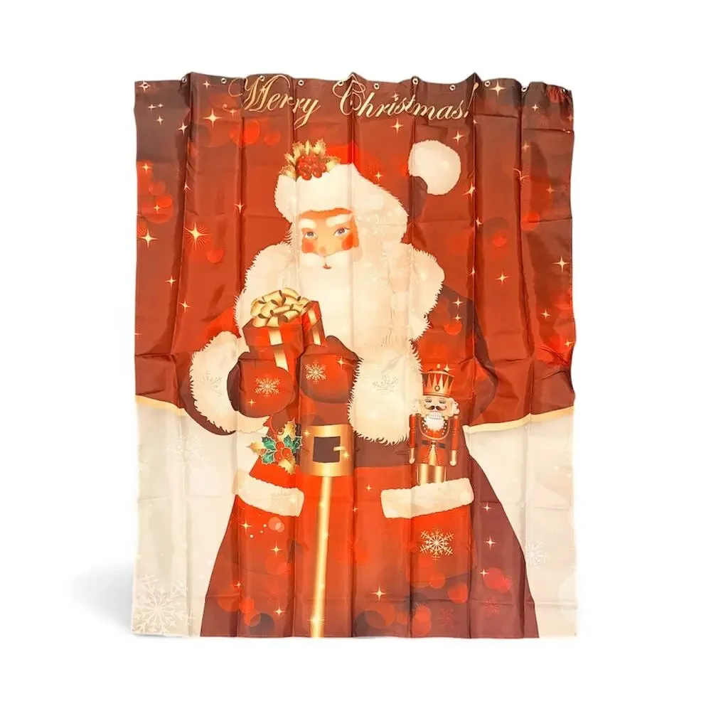 New Santa Merry Christmas Shower Curtain & Shower Rings 60”x72” Nutcracker, Gift